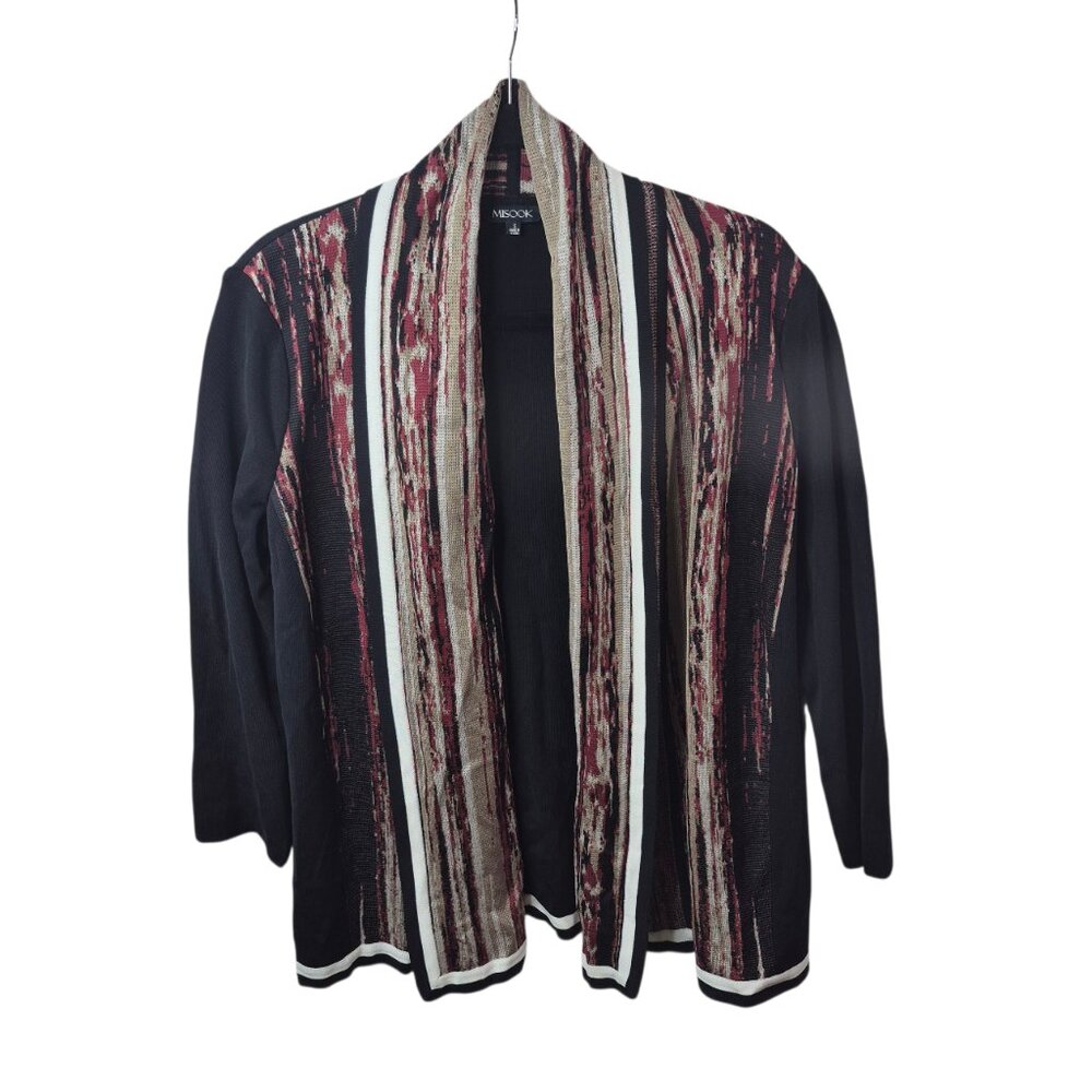 Misook Sweater Womens Small Open Front Cardigan Black Knit Classic Sophisticated